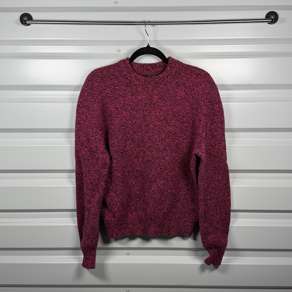 Vintage Eddie Bauer Wool Blend Sweater 90s Magenta Black Marled Made in USA